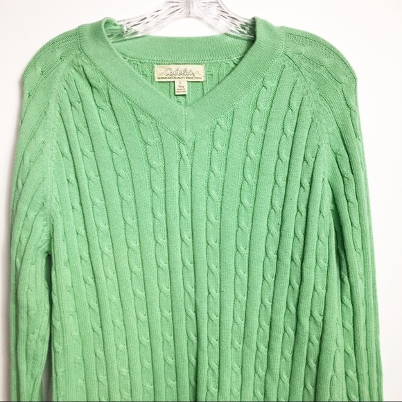 𝅺CABELAS VNeck Ribbed Sweater Green Large - Picture 3 of 4